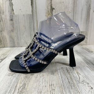 NEW‎ Open Edit Daphne Black Crystal Embellished Heeled Sandals #24